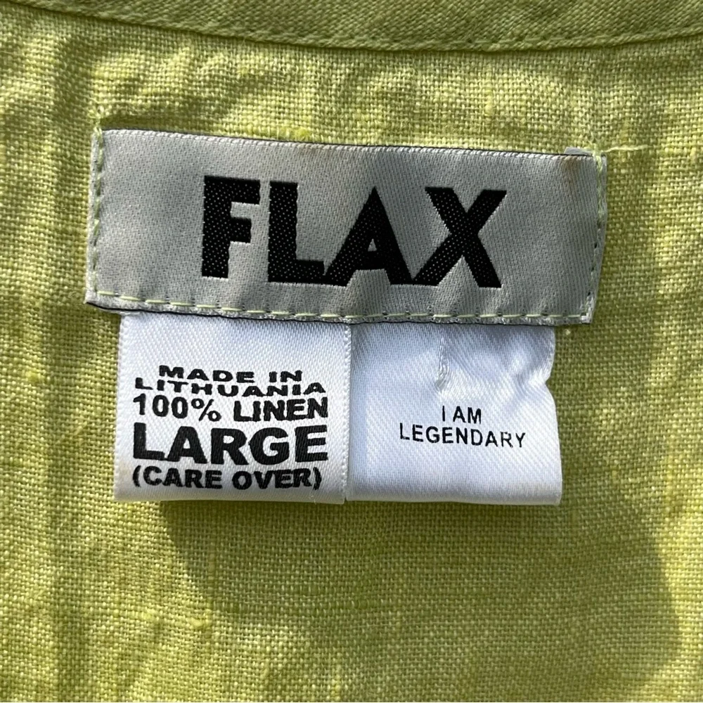 Flax Linen Lime Green Chartreuse Sleeveless Three Button Maxi Dress Size Large - Picture 15 of 16